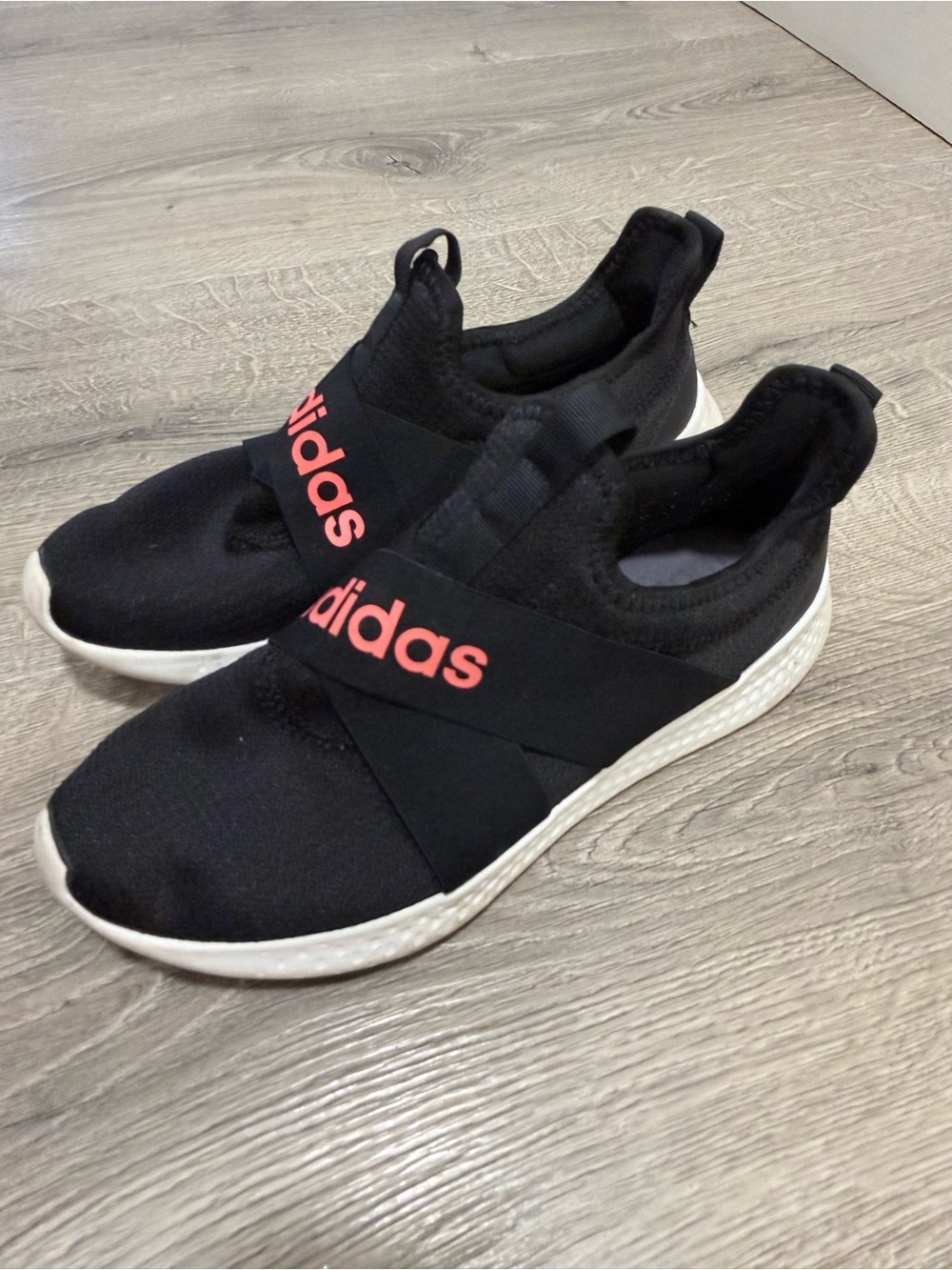 adidas Kids Black Slip-On Sneakers with Coral Logo
